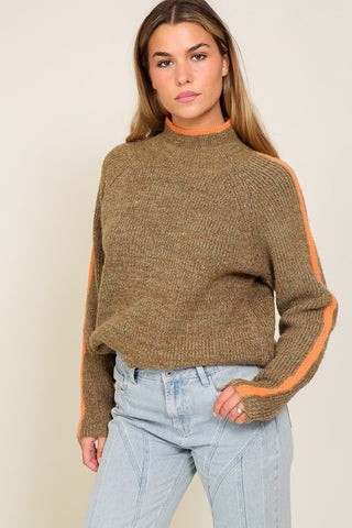 Marled Brown Raglan Sleeve Funnel Neck Sweater Sweater