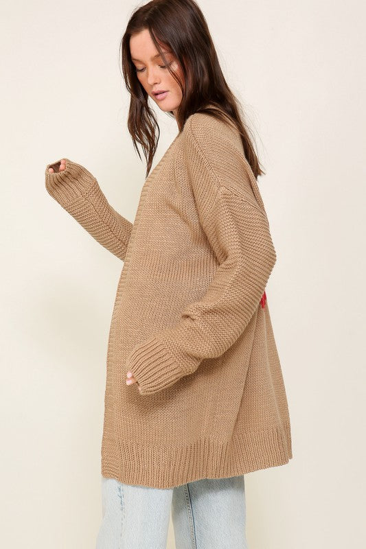 Long Sleeve Open Front Cardigan With Back Heart cardigan