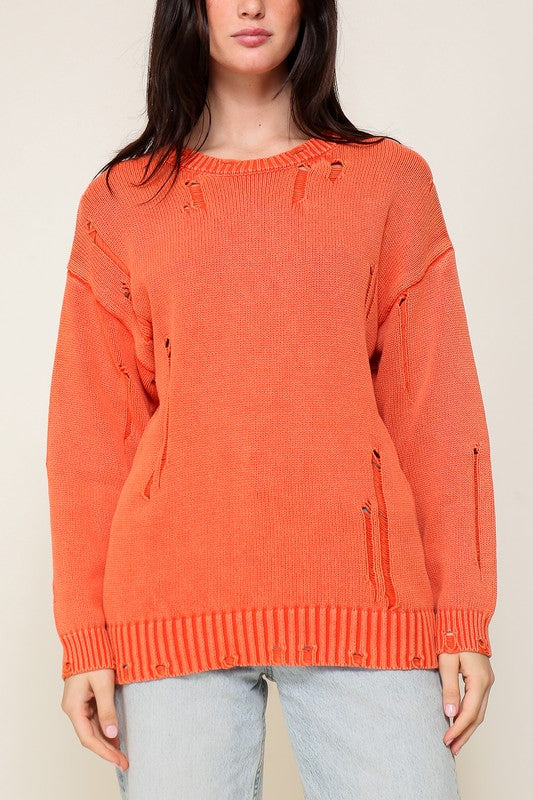 Mineral Wash Distressed Sweater Sweater