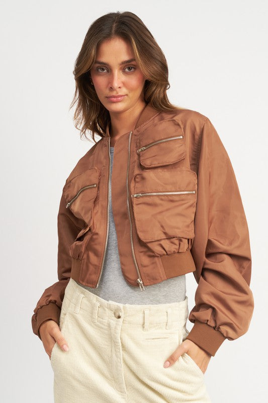 Cropped Bomber Jacket BROWN Jacket