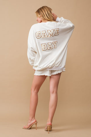 Fleece Terry Football Sequin Patch Sweatshirt sweatshirt