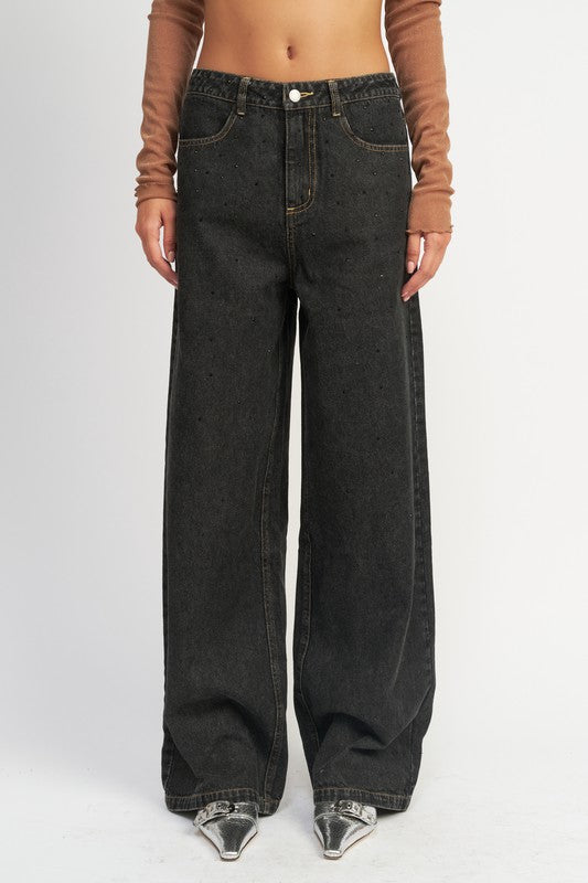 Boyfriend Denim Pants with Contrasted Stitching BLACK DENIM Denim pants