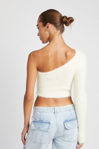 One shoulder fluffy crop sweater Sweater