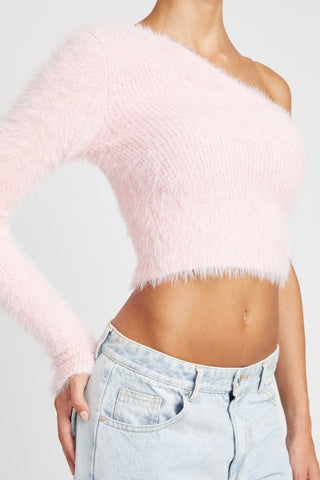 One shoulder fluffy crop sweater Sweater