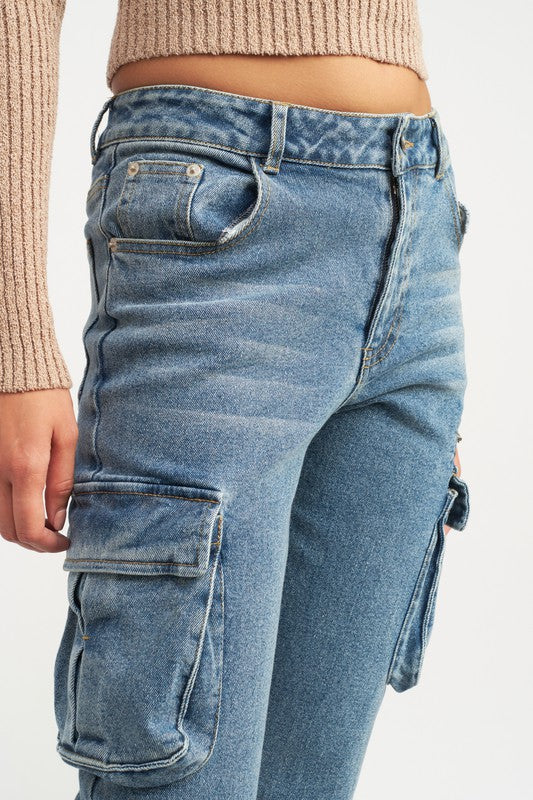 Low Rise Denim Cargo Jeans Jeans