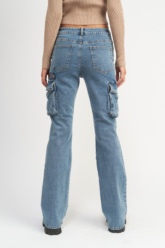 Low Rise Denim Cargo Jeans Jeans