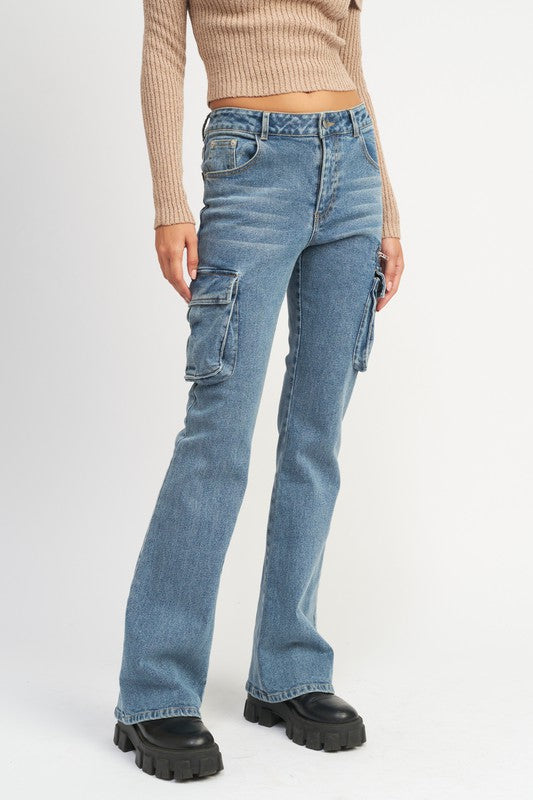 Low Rise Denim Cargo Jeans Jeans