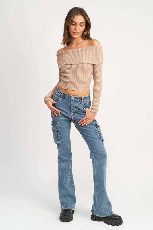 Low Rise Denim Cargo Jeans Jeans