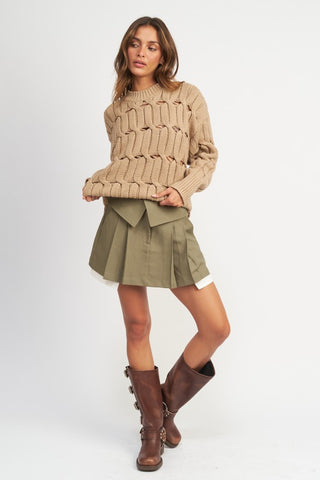 Open Knit Sweater with Slits Sweater