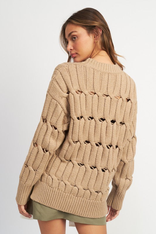 Open Knit Sweater with Slits Sweater