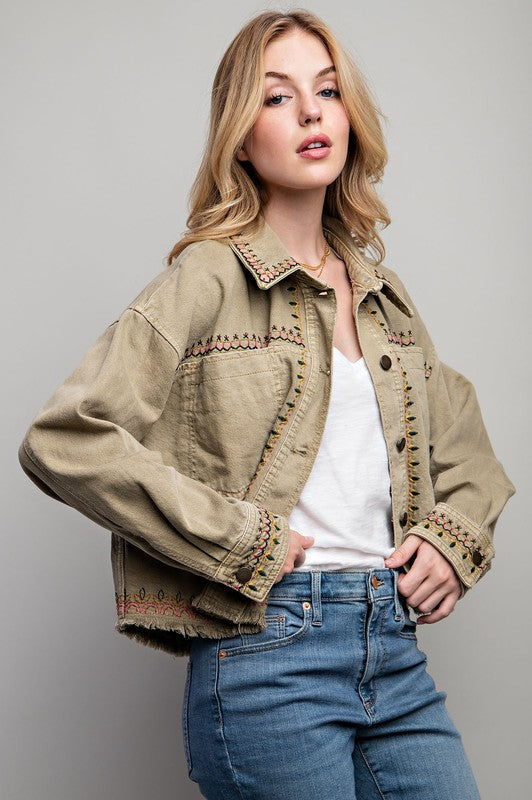 EMBROIDERED WASH COTTON JACKET Khaki Jacket