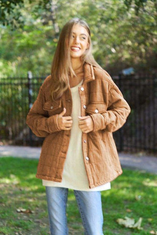 Solid Mineral Wash Quilted Pockets Shacket Mocha Jacket