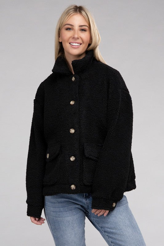 Cozy Sherpa Button-Front Jacket Jacket