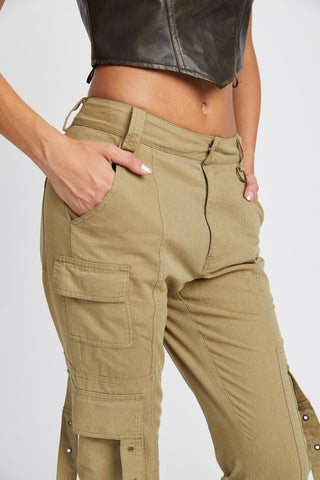 Low Waist Flared Cargo Pants OLIVE Pants