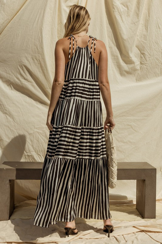 Sleeveless Stripe Maxi Tiered Dress Dress