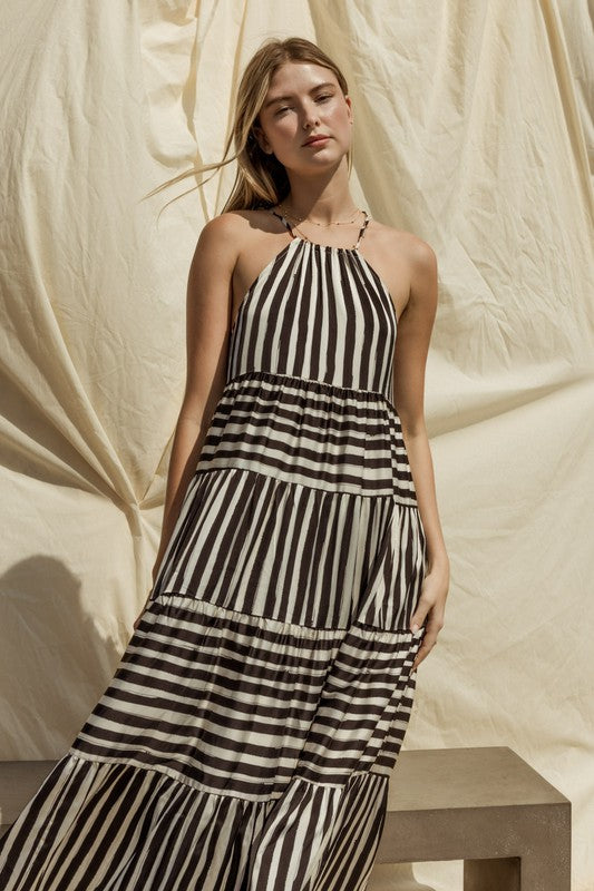 Sleeveless Stripe Maxi Tiered Dress Dress