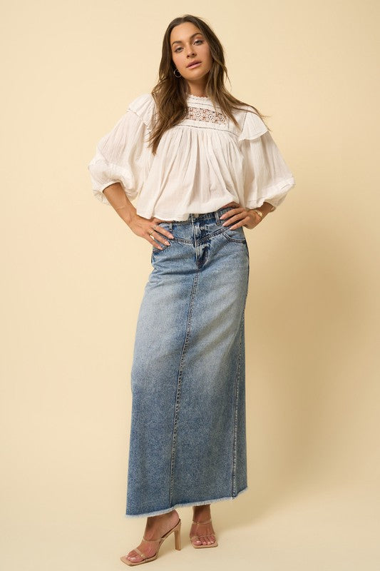 High Rise Flared Maxi Skirt DENIM BLUE Skirt