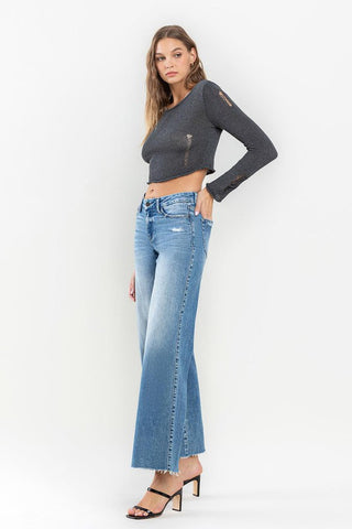 Mid Rise Raw Hem Wide Leg Jeans Jeans