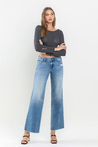 Mid Rise Raw Hem Wide Leg Jeans Jeans