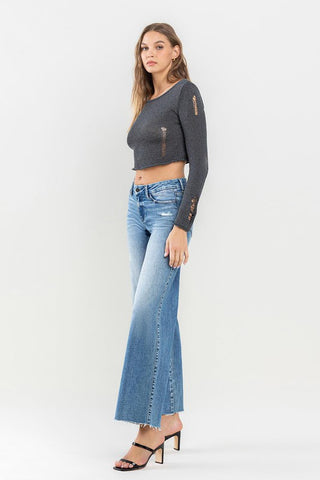 Mid Rise Raw Hem Wide Leg Jeans Jeans