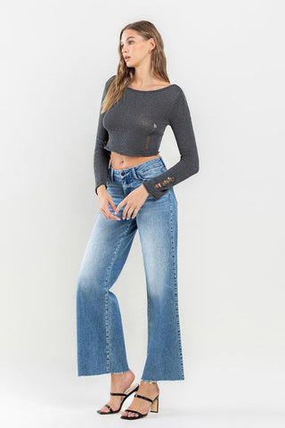 Mid Rise Raw Hem Wide Leg Jeans Jeans