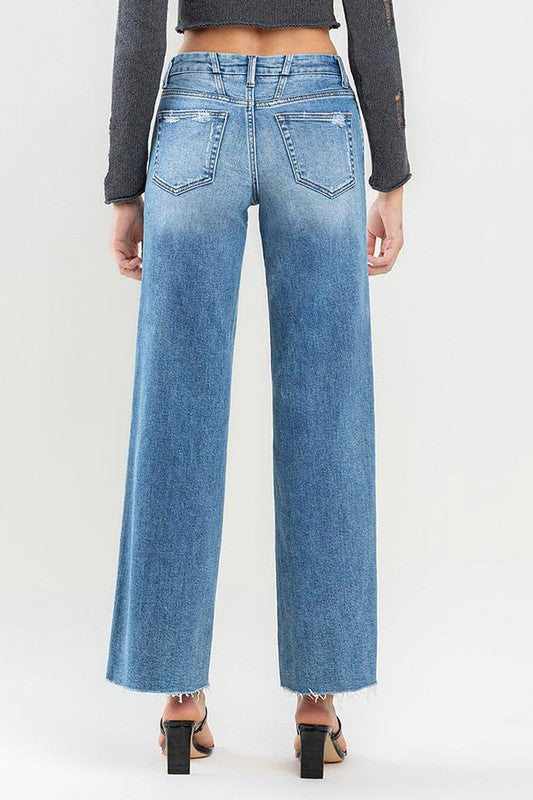 Mid Rise Raw Hem Wide Leg Jeans Jeans