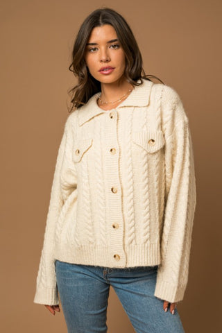 Collared Cable Sweater Cardigan cardigan