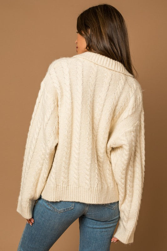 Collared Cable Sweater Cardigan cardigan