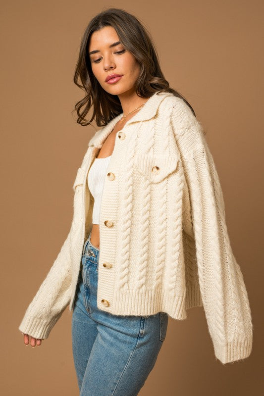 Collared Cable Sweater Cardigan cardigan