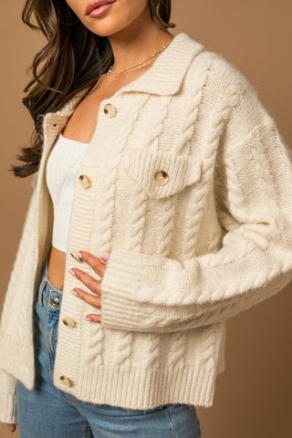 Collared Cable Sweater Cardigan cardigan