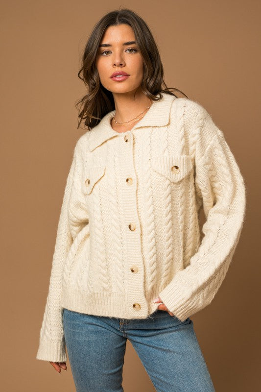 Collared Cable Sweater Cardigan cardigan