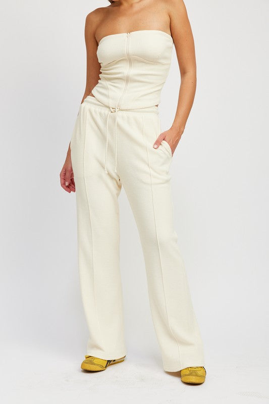 High waist drawstring pants IVORY Pants