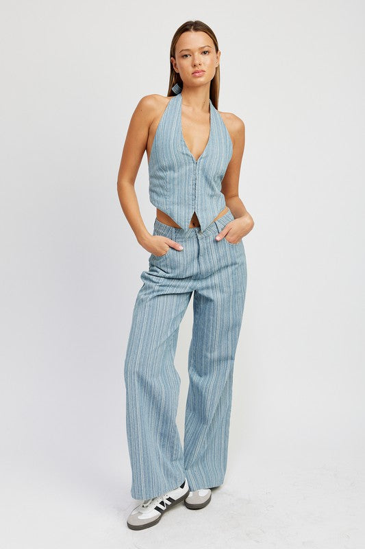 Mid rise wide leg pants Denim pants