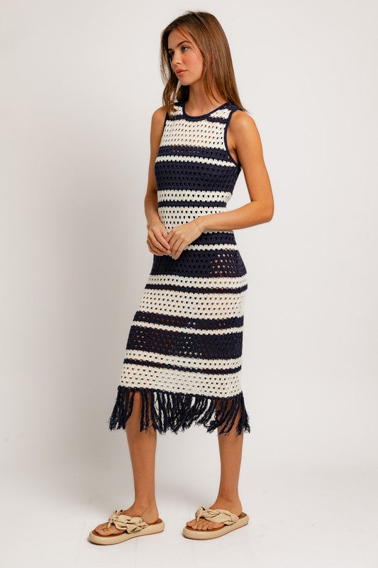 Sleeveless Crochet Effect Sweater Dress Dress