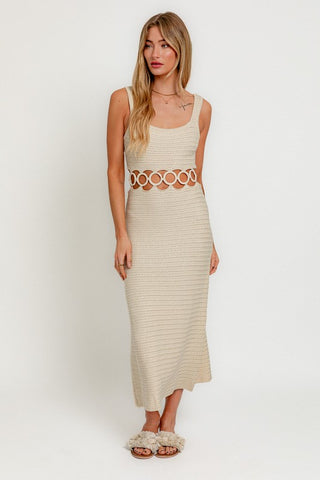 Square Neck Sleeveless Crochet Midi Dress CREAM Dress