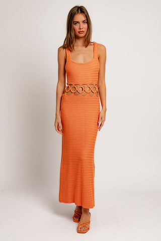 Square Neck Sleeveless Crochet Midi Dress Dress