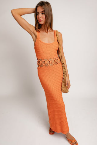 Square Neck Sleeveless Crochet Midi Dress Dress