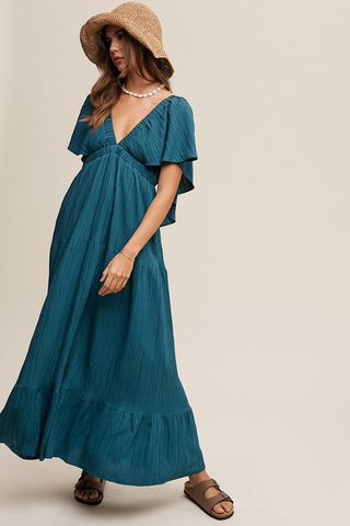 V-neck Ruffle Sleeve Flowy Vacation Dress Dress