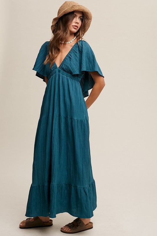 V-neck Ruffle Sleeve Flowy Vacation Dress Dress