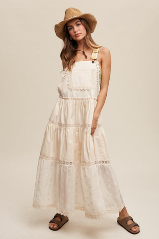 Laced and Tiered Romantic Overall Maxi Dress Champagne Dress