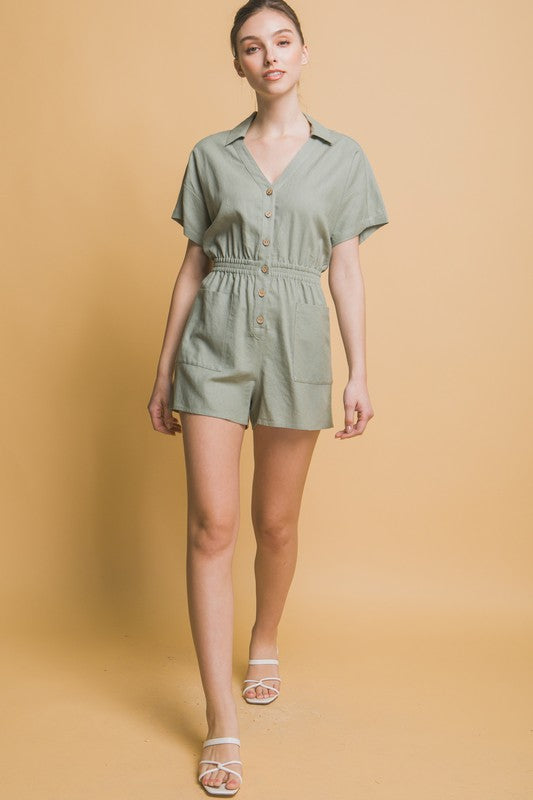 Linen Button Down Romper Jumpsuits and Rompers