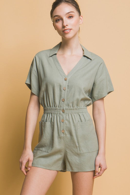 Linen Button Down Romper MOSS Jumpsuits and Rompers