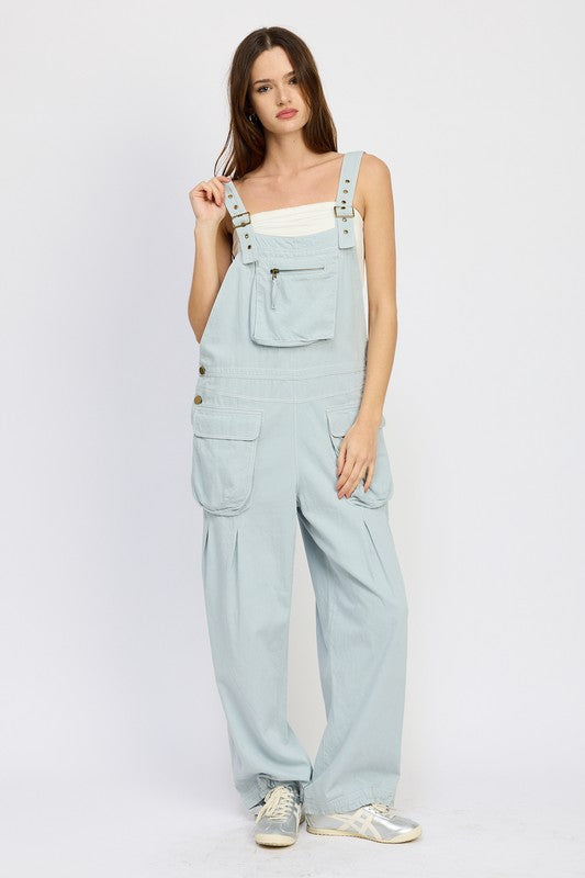 OVERSIZED CARGO OVERALLS DUSTY BLUE Jumpsuits and Rompers