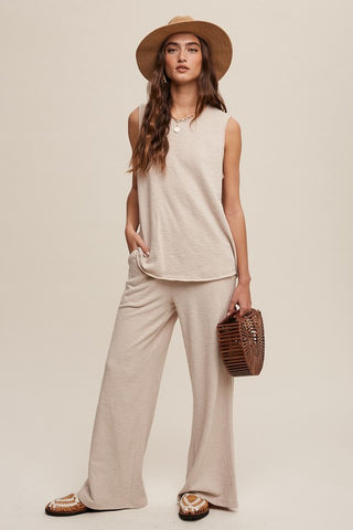 Soft Knit Tank and Sweat Pant Set Oatmeal Set