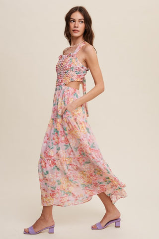 Floral Bubble Textured Two-Piece Style Maxi Dress Dress