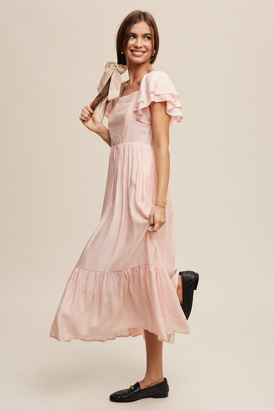 Square Neck Ruffled Short Sleeve Maxi Dress Dress