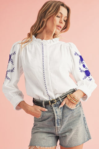 Floral Embroidered Button Up Shirt Shirt