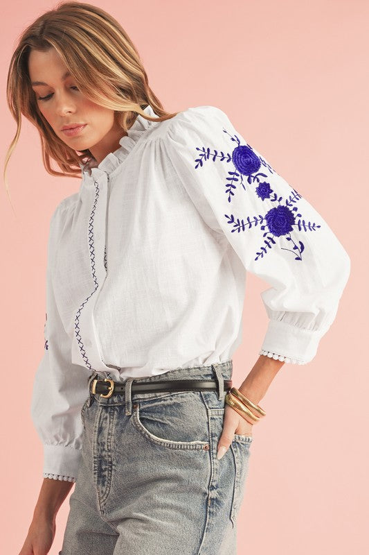 Floral Embroidered Button Up Shirt Shirt