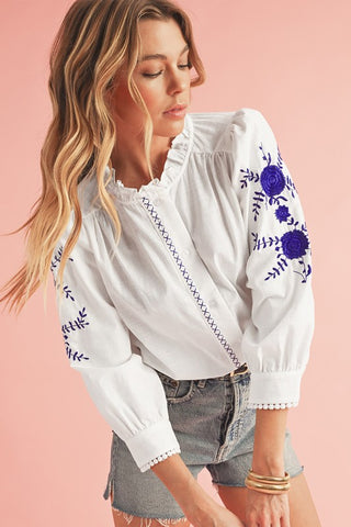 Floral Embroidered Button Up Shirt Shirt