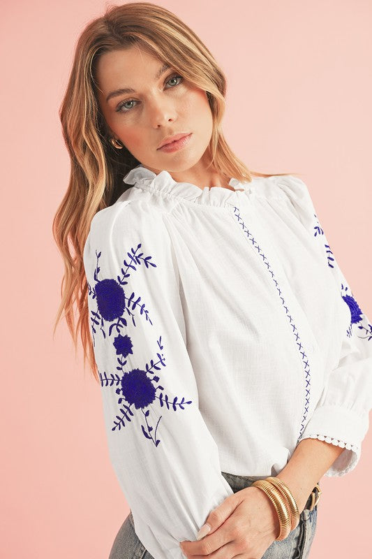 Floral Embroidered Button Up Shirt WHITE SW2555044-P1 Shirt